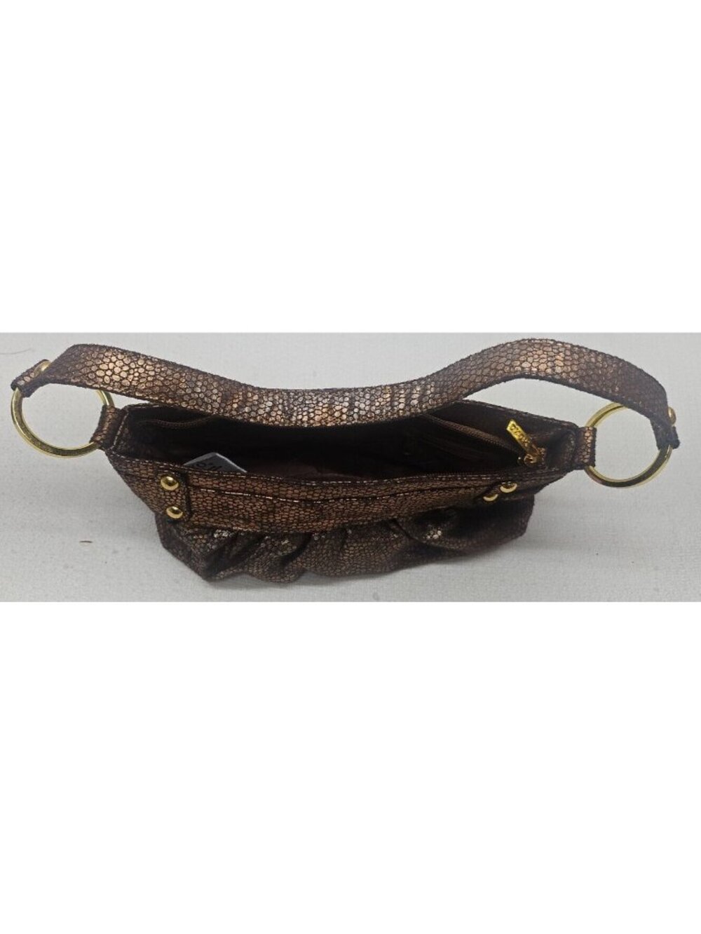 XOXO Y2K Metallic Bronze Mini Shoulder Bag Baguette Ruched Purse McBling - Picture 10 of 11